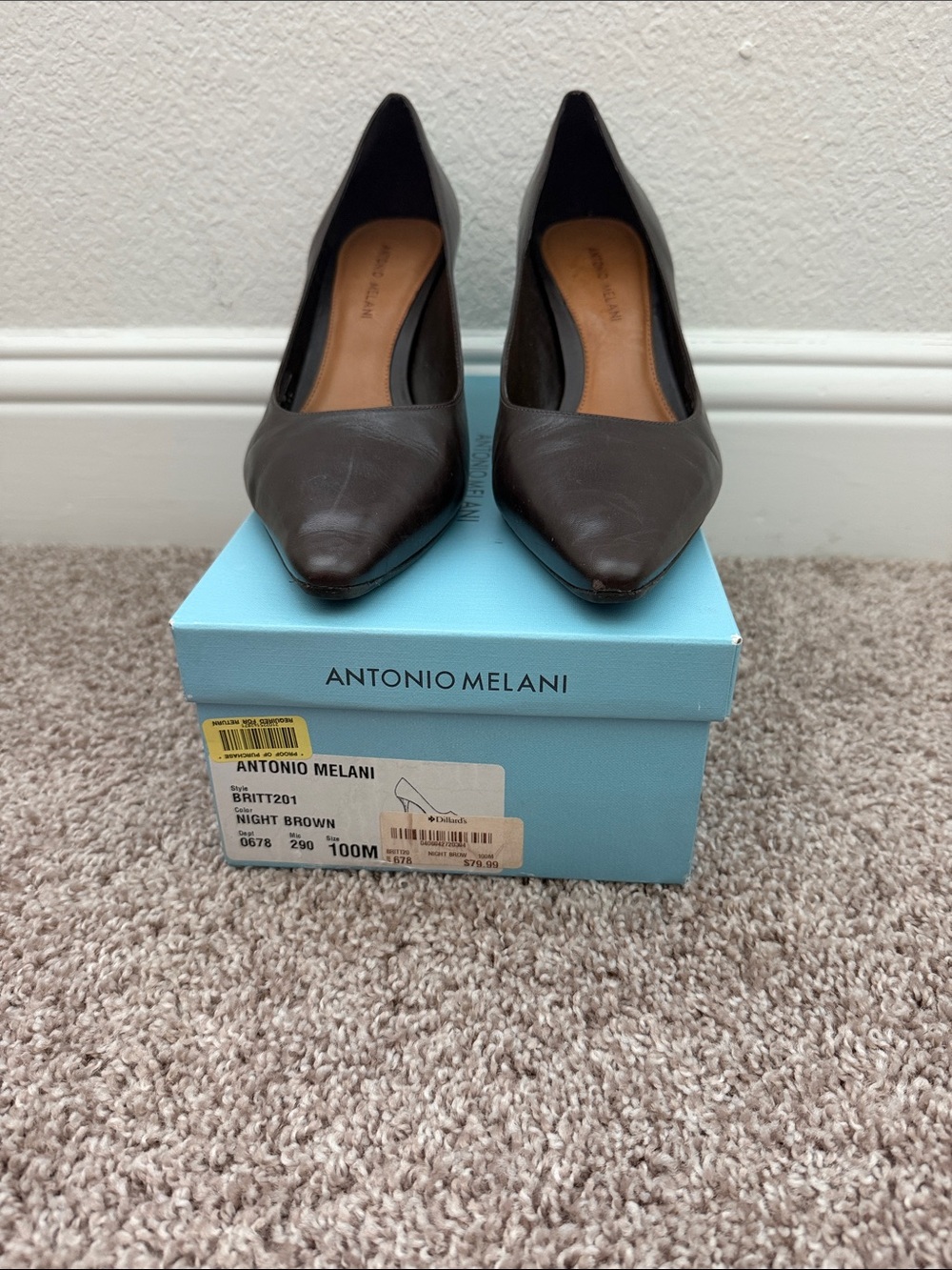 ANTONIO MELANI Night Brown Pointed Toe Leather Pumps